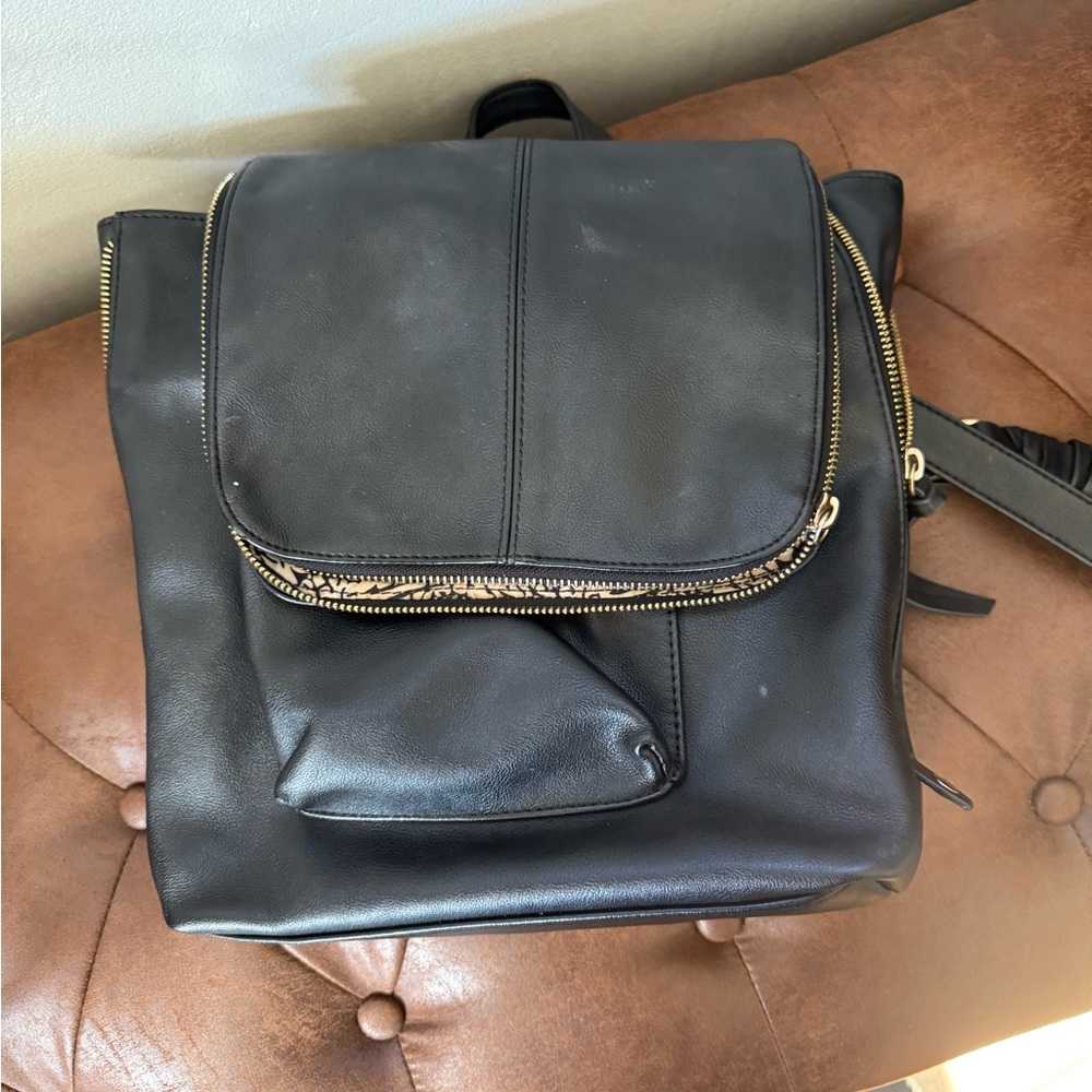 INC International Concepts Black Backpack with Gold Zippers
